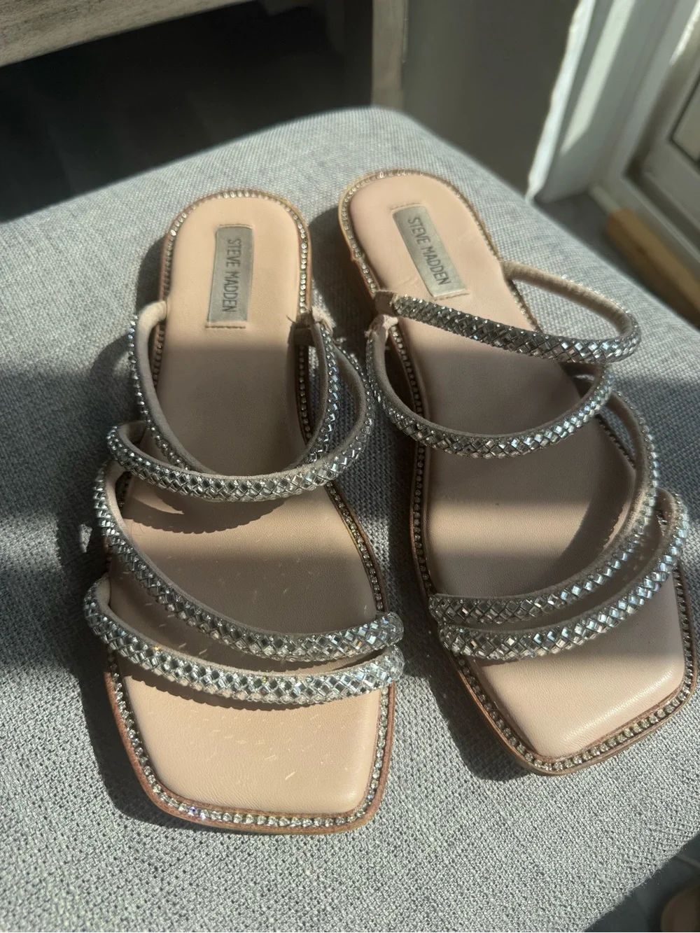 Steve Madden Nude Crystal-Strap Slide Mules